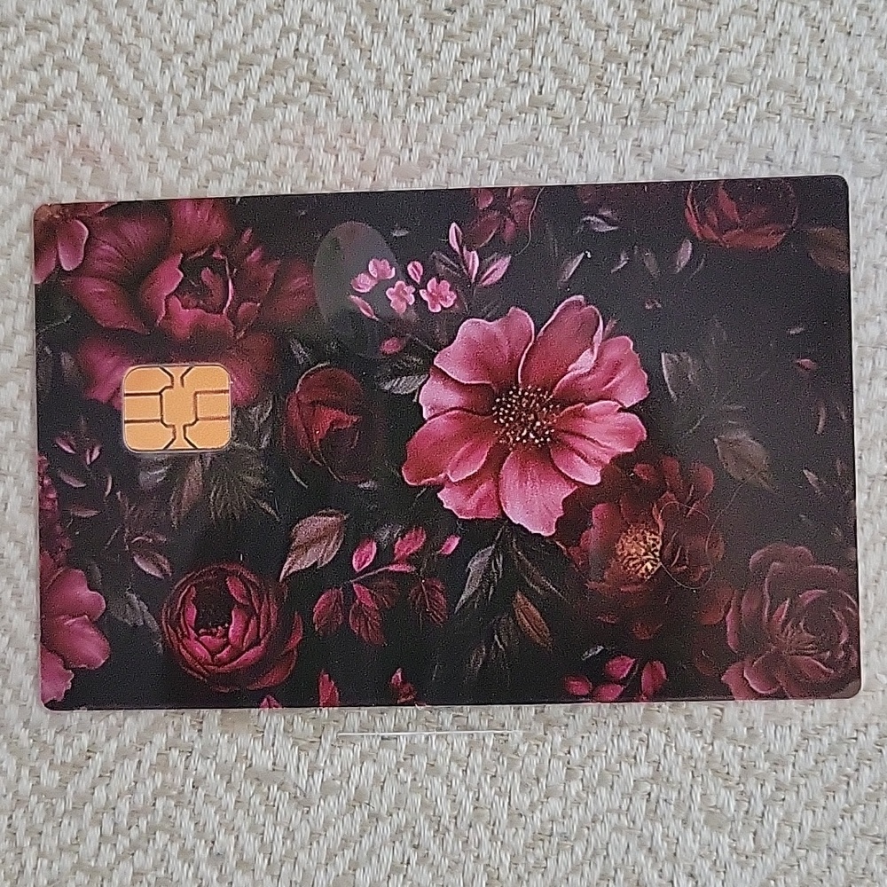 Floral Card Skin Sticker - Dark Background with Pink Blooms